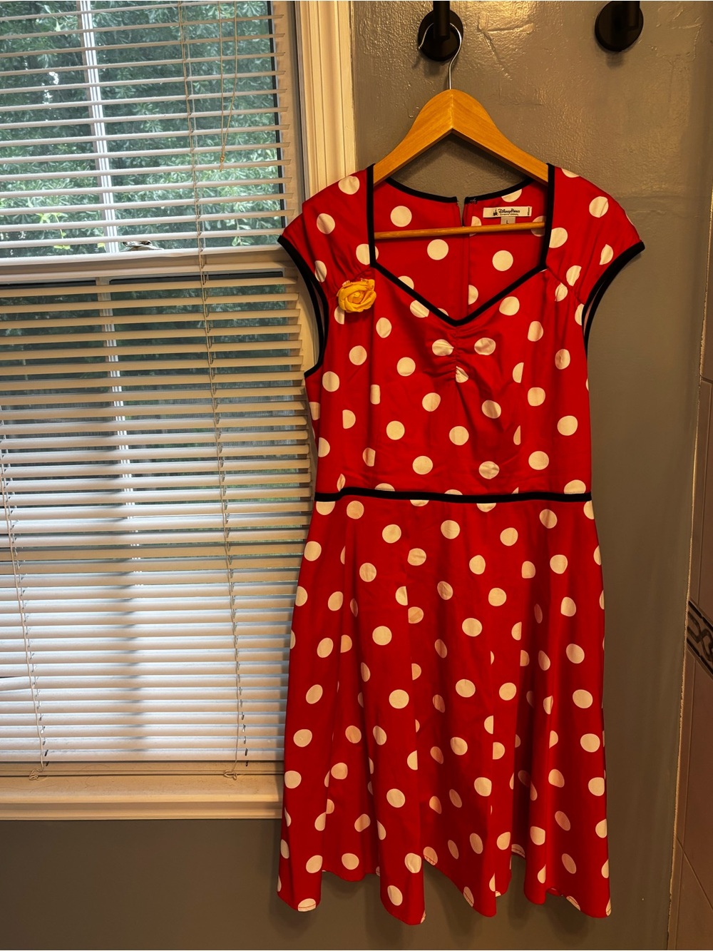 Disney Red and White Polka Dot Retro Fit-and-Flare Dress with Yellow Flower